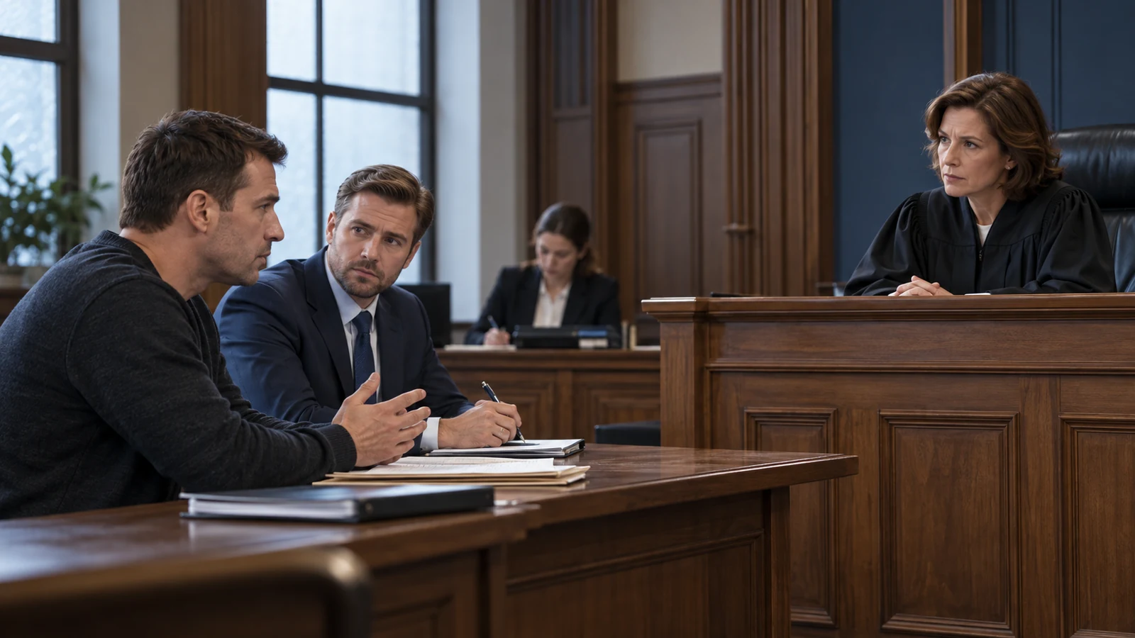 Судья слушает обвиняемого и защитника по делу о коммерческом подкупе